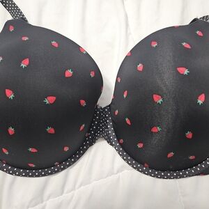 Strawberry Print Black Bra